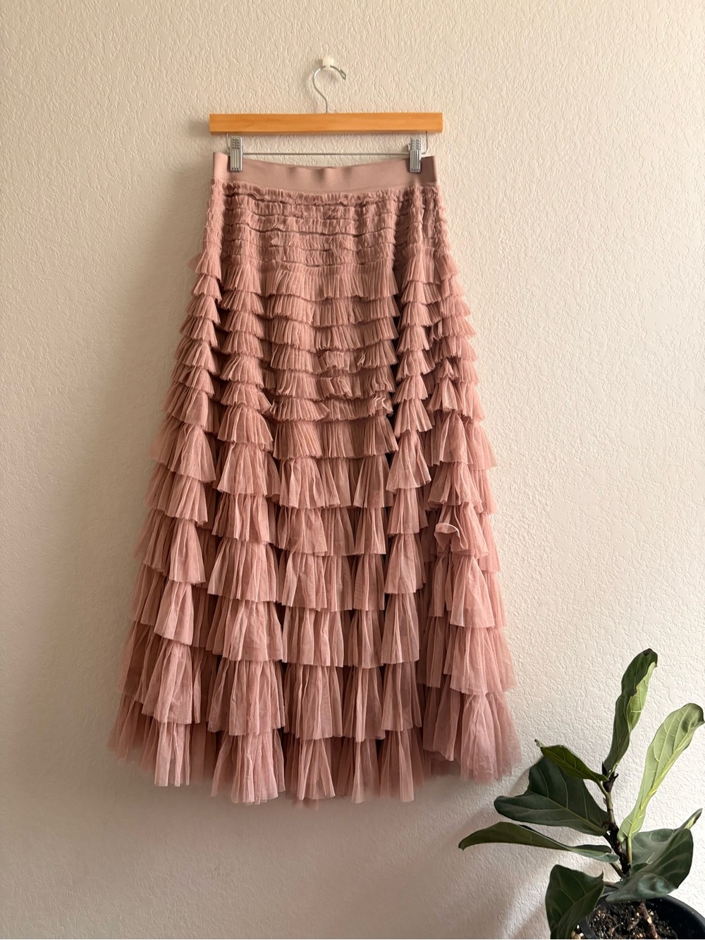 Lucky brand Pink Tiered Ruffle Midi Skirt S